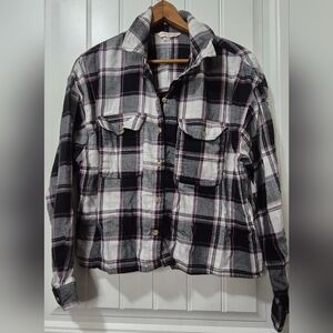 Womens Plaid Flannel Cropped Lucky Brand Shirt